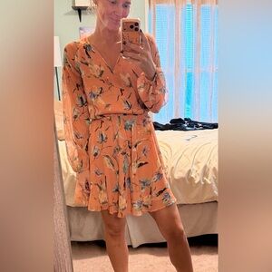 Greylin Floral Long Sleeve Dress in Orange and Blue